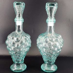 Vintage Pair of Mod Dep Italy 500ml Liquor Decanter Glass Bottle Grape
